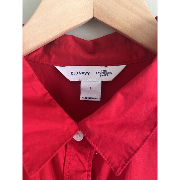 Old Navy The Boyfriend Oversized Shirt Women's Size L Red Button Up Long Sleeve - Picture 3 of 6